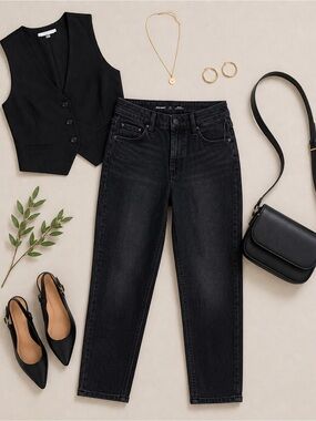 NWT Old Navy High-Waisted Wow Straight Leg Ankle Jeans in Faded Black Size 4P